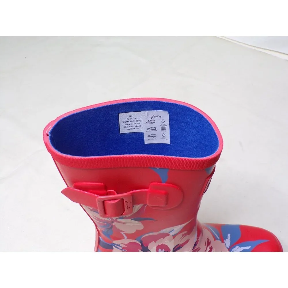 JOULES Molly Welly Mid-Height Red Floral Rubber Rain Boots 6 NEW - Picture 8 of 10